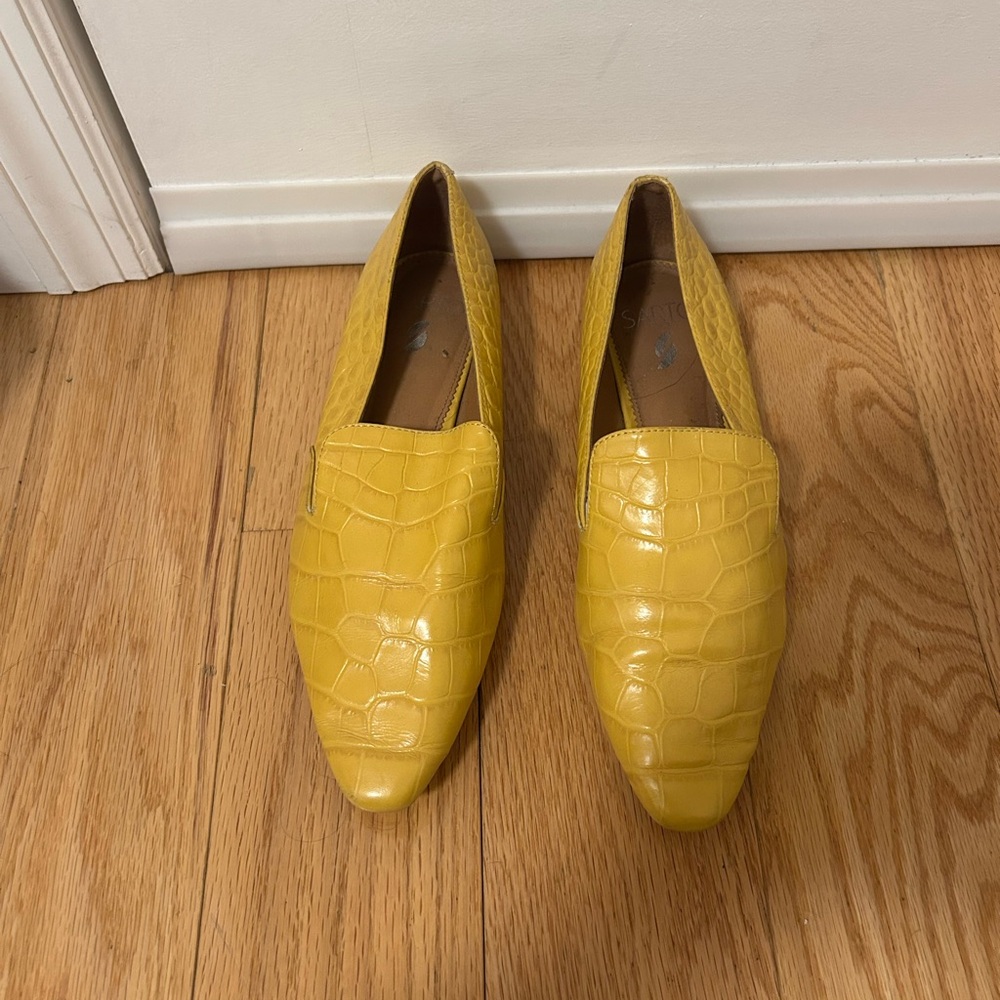 Yellow Sarto Crocodile-Embossed Women's Loafers
